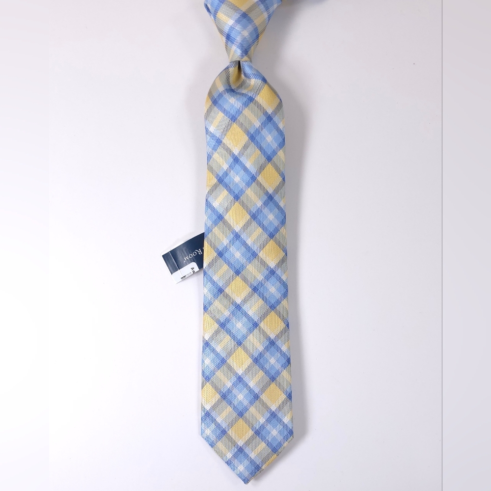 NWT ▪️ CLUB ROOM Men's Necktie, Plaid Pattern, Yellow & Blue. REGULAR PRICE $55 - Picture 3 of 11